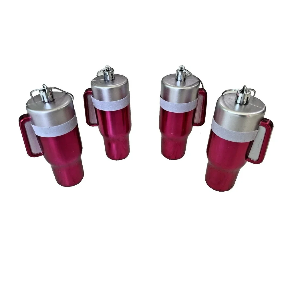 Set of 4 Pink Tumbler Christmas Ornament Coffee Tea Water Stocking Stuffers